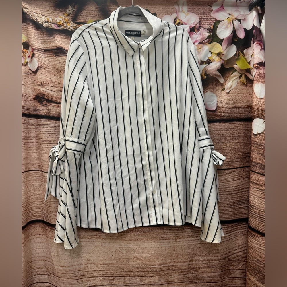 Karl Lagerfeld Black and White Striped Button Down Shirt